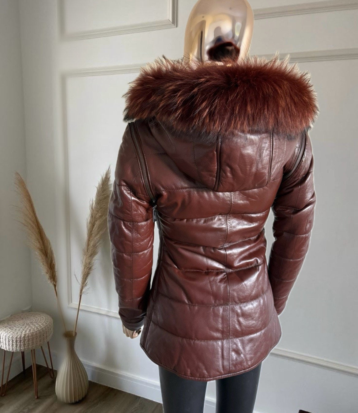 Leather Jacket with real fur, turns into a vest