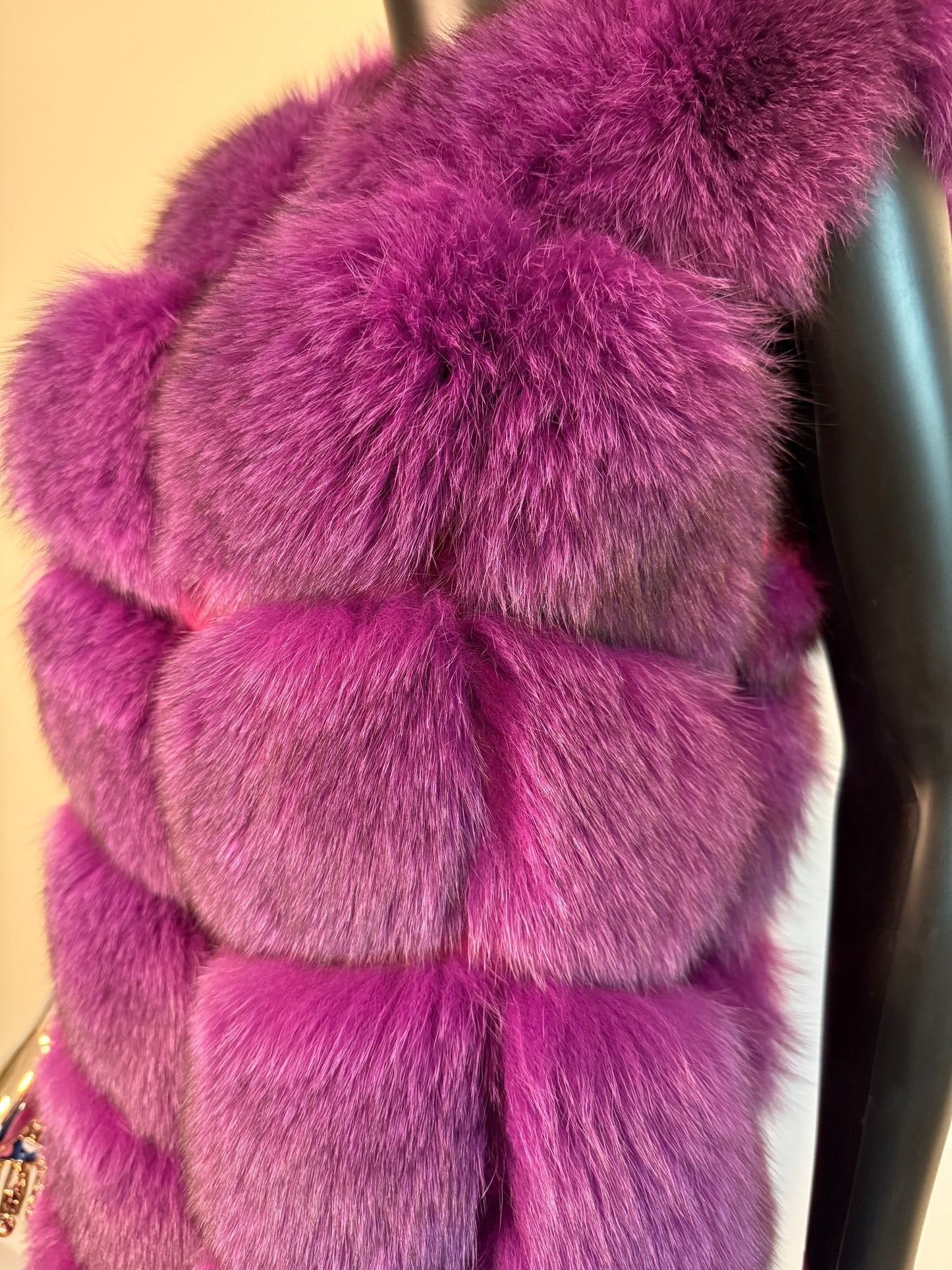 Purple real fur vest - longer