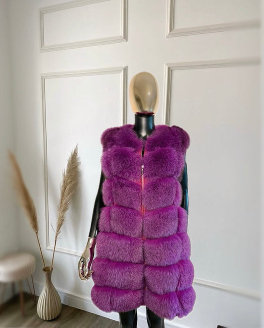 Purple real fur vest - longer